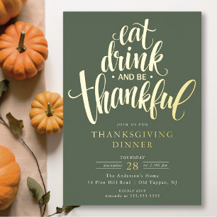 Eet, drink en wees dankbaar Thanksgiving Folie Uitnodiging