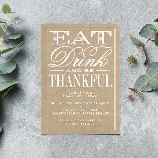 Eet, Drink en Wees dankbaar voor de Thanksgiving v Kaart
