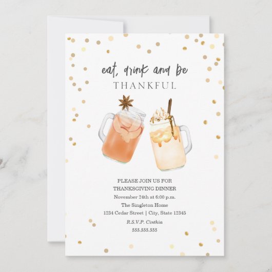 Eet, drink en wees dankbaar voor Thanksgiving-dine Kaart (Voorkant)