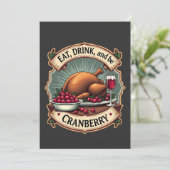 Eet Drink en wees een Cranberry Thanksgiving Turki Save The Date (Staand voorkant)