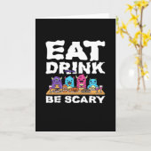 Eet Drink en Wees een Eng Monster Halloween Creati Kaart (Gele Bloem)