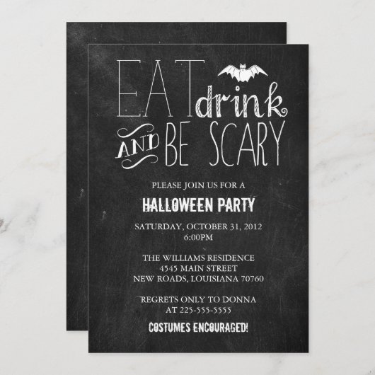 Eet Drink en wees eng | Chalkboard Kaart (Voorkant / Achterkant)