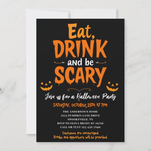 Eet Drink en wees eng feestelijk Halloween feest Kaart (Voorkant)