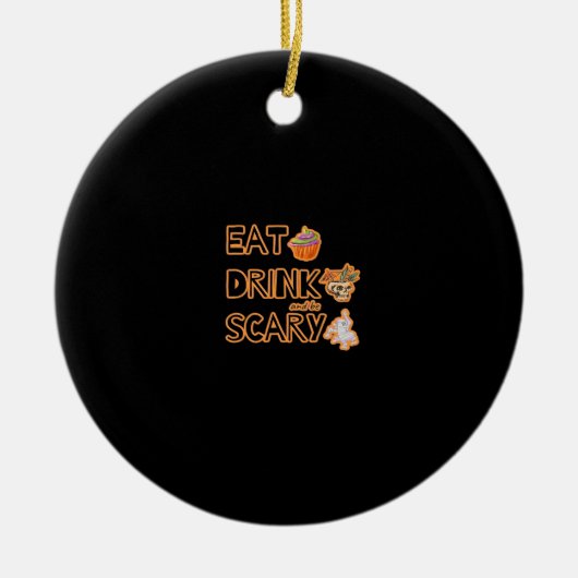 Eet, drink en wees eng grafisch keramisch ornament (Voorkant)