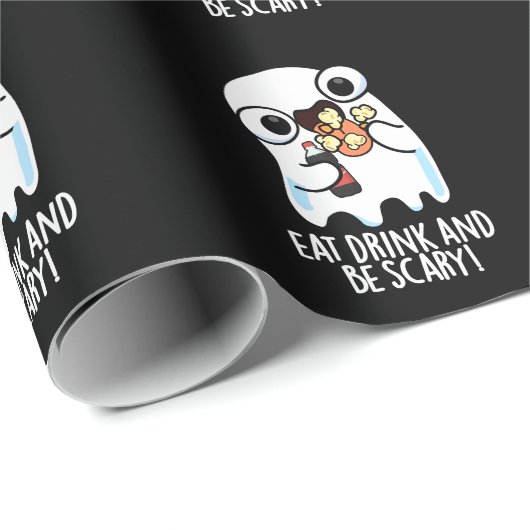 Eet Drink en wees eng Grappig Ghost Pun Dark BG Cadeaupapier (Rol Hoek)