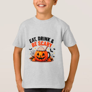 Eet, drink en wees eng grappige pompoen Halloween T-shirt