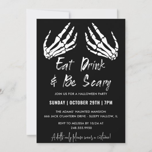 Eet Drink en wees eng grijs Halloween Party Kaart (Voorkant)