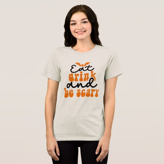 Eet Drink en wees eng Groovy Retro Tri-Blend Shirt (Voorkant volledig)