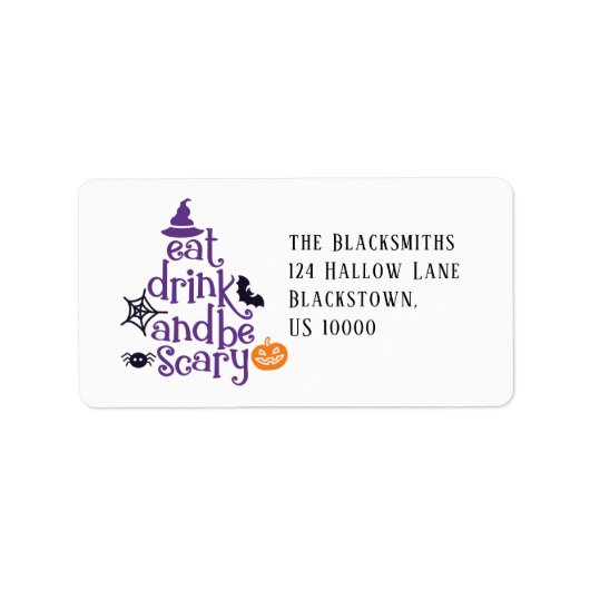 Eet Drink en wees eng Halloween-adres Etiket (Voorkant)