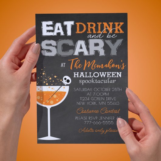Eet Drink en wees eng Halloween Adult Party Kaart