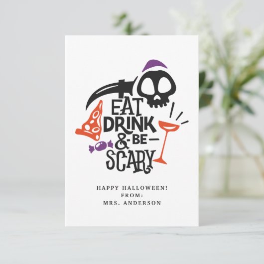 Eet Drink en wees eng Halloween Classroom Kaart (Staand voorkant)
