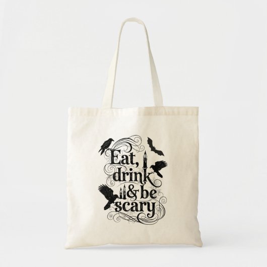 Eet Drink en wees eng Halloween Crow en Bat Tote Bag (Voorkant)