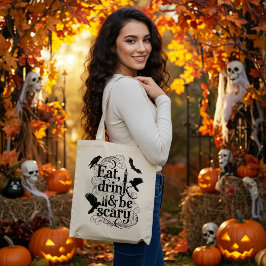 Eet Drink en wees eng Halloween Crow en Bat Tote Bag
