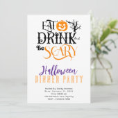 Eet Drink en wees eng Halloween Dinner Party Kaart (Staand voorkant)