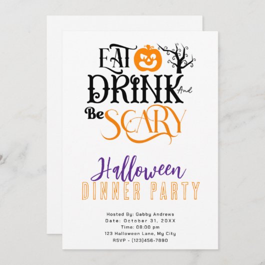 Eet Drink en wees eng Halloween Dinner Party Kaart (Voorkant / Achterkant)