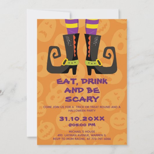 Eet, drink en wees eng Halloween-feest Kaart (Voorkant)
