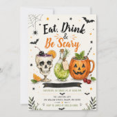 Eet, drink en wees eng Halloween-feest Kaart (Voorkant)