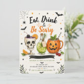 Eet, drink en wees eng Halloween-feest Kaart (Staand voorkant)