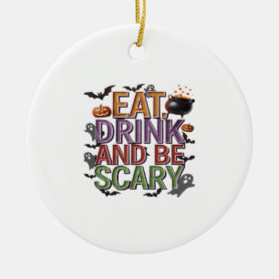 Eet, drink en wees eng Halloween-feest Spoken Desi Keramisch Ornament