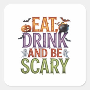 Eet, drink en wees eng Halloween-feest Spoken Desi Vierkante Sticker