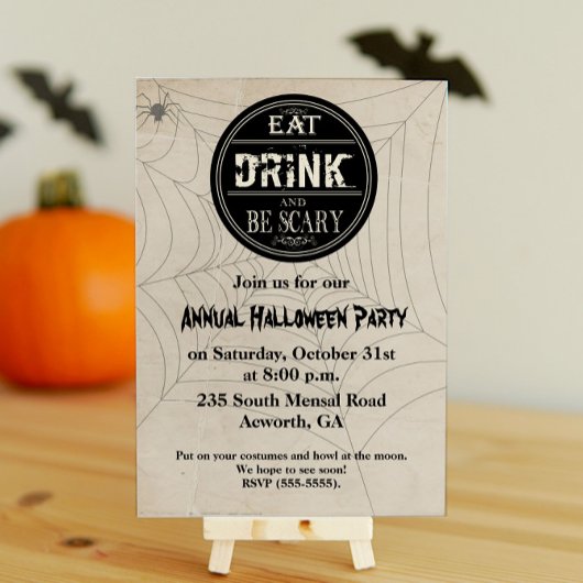 Eet, drink en wees eng Halloween-feest uitnodiging