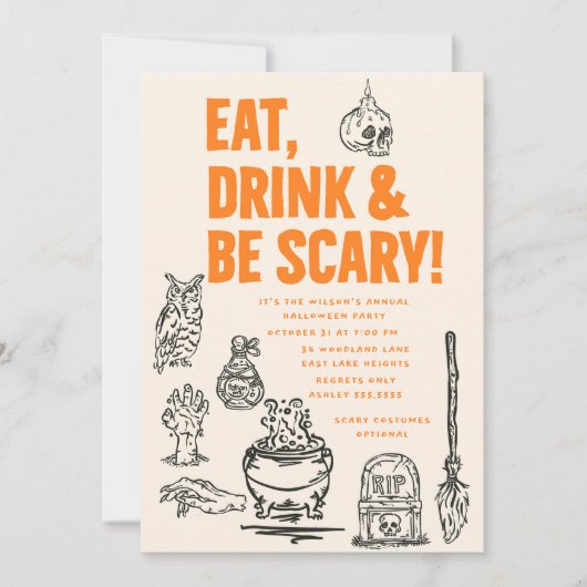 Eet Drink en wees eng Halloween-feest voor volwass Kaart (Voorkant)