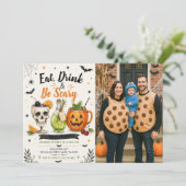 Eet, drink en wees eng Halloween-feestfoto Kaart (Staand voorkant)