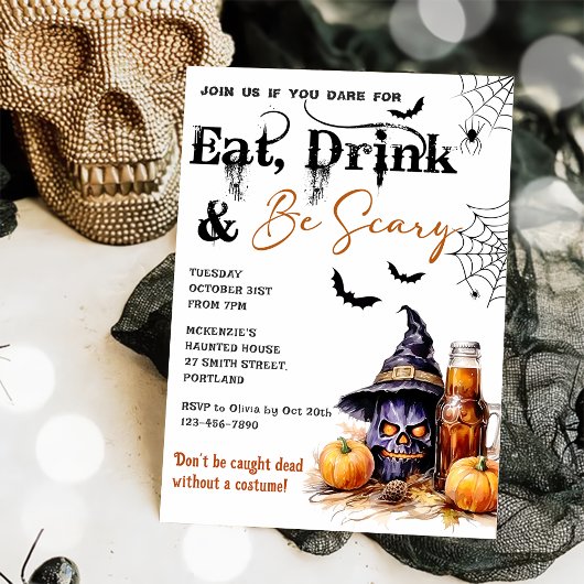 Eet Drink en wees eng Halloween feestuitnodiging Kaart