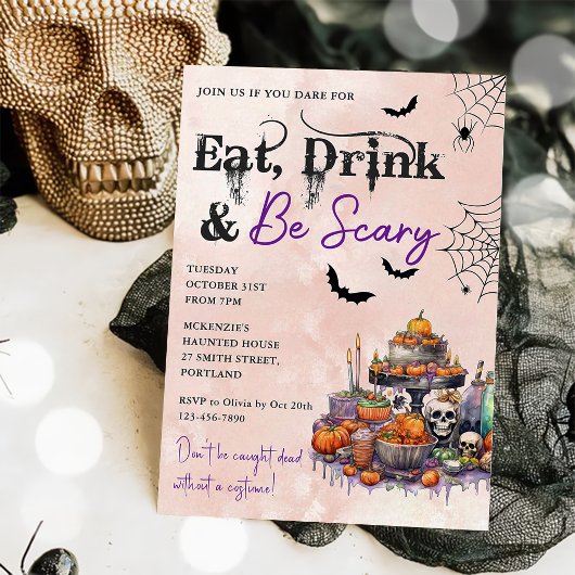 Eet Drink en wees eng Halloween feestuitnodiging Kaart