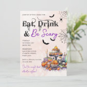 Eet Drink en wees eng Halloween feestuitnodiging Kaart (Staand voorkant)