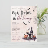 Eet Drink en wees eng Halloween feestuitnodiging Kaart (Staand voorkant)