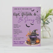Eet Drink en wees eng Halloween feestuitnodiging Kaart (Staand voorkant)