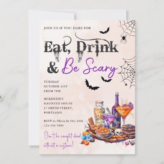 Eet Drink en wees eng Halloween feestuitnodiging Kaart (Voorkant)
