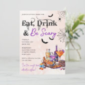 Eet Drink en wees eng Halloween feestuitnodiging Kaart (Staand voorkant)