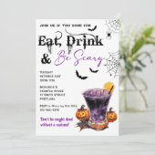Eet Drink en wees eng Halloween feestuitnodiging Kaart (Staand voorkant)