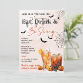Eet Drink en wees eng Halloween feestuitnodiging Kaart (Staand voorkant)