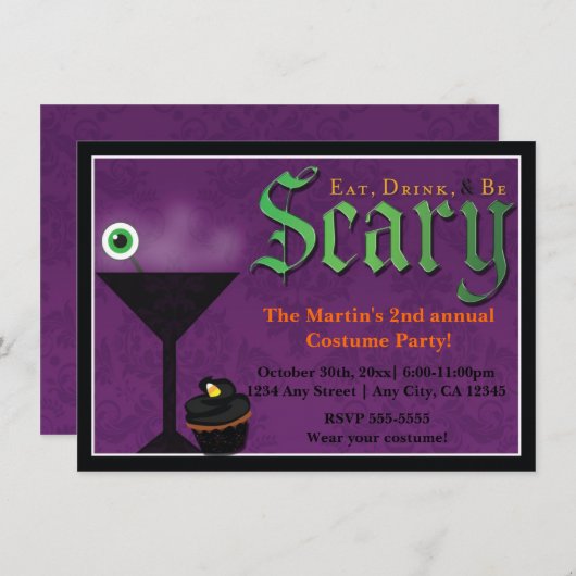 Eet Drink en wees eng Halloween-feestuitnodigingen Kaart (Voorkant / Achterkant)