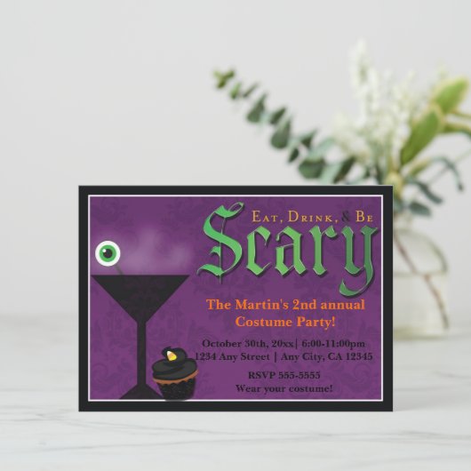 Eet Drink en wees eng Halloween-feestuitnodigingen Kaart (Staand voorkant)
