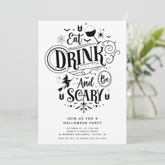 Eet Drink en wees eng Halloween Kaart (Staand voorkant)