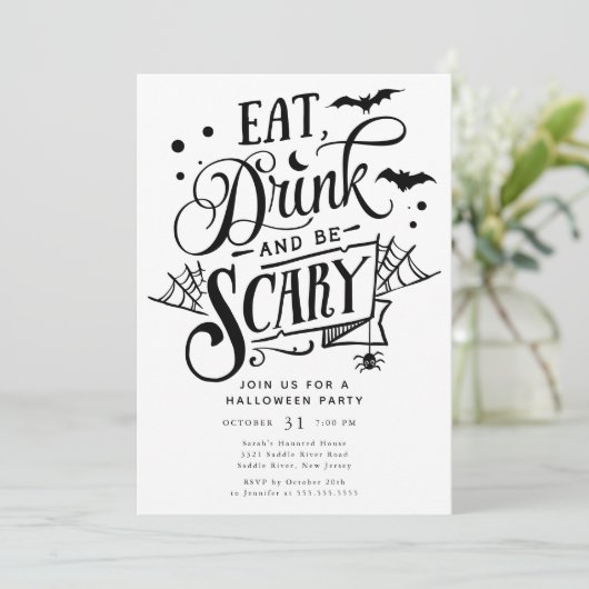 Eet Drink en wees eng Halloween Kaart (Staand voorkant)