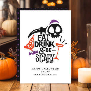 Eet, drink en wees eng Halloween-klaskaart Kaart