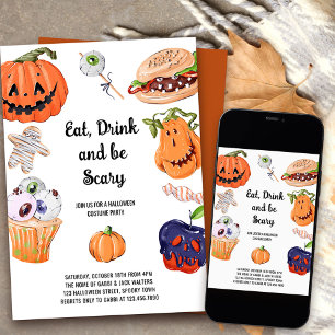 Eet, drink en wees eng Halloween kostuumfeest Kaart