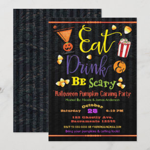 Eet, drink en wees eng Halloween-kostuumfeest Kaart