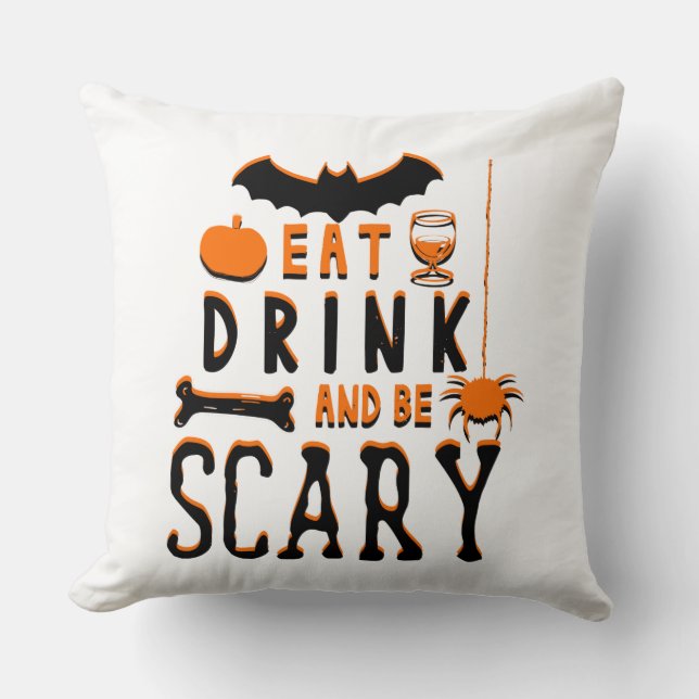 eet drink en wees eng halloween kussen (Voorkant)