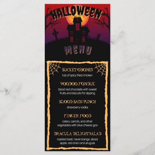Eet, Drink en wees eng Halloween Menu (Achterkant)