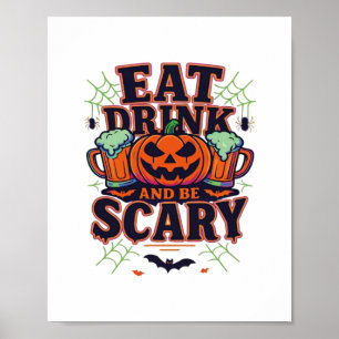 Eet, drink en wees eng Halloween-ontwerp creatieve Poster