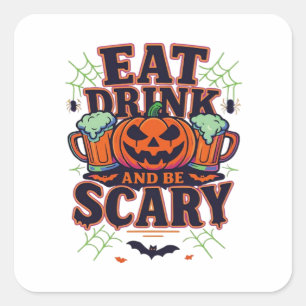 Eet, drink en wees eng Halloween-ontwerp creatieve Vierkante Sticker