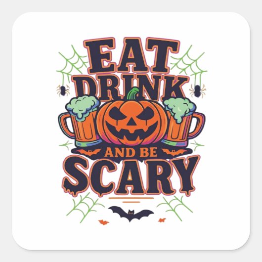 Eet, drink en wees eng Halloween-ontwerp creatieve Vierkante Sticker (Voorkant)