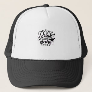 Eet, drink en wees eng Halloween-ontwerp trendy ku Trucker Pet