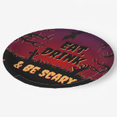 Eet, Drink en wees eng Halloween Papieren Bordje (Gekanteld)